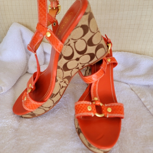 Coach Shoes - Coach Maryalice sz 8 signature wedge sandals orange croc shoes EXCELLENT